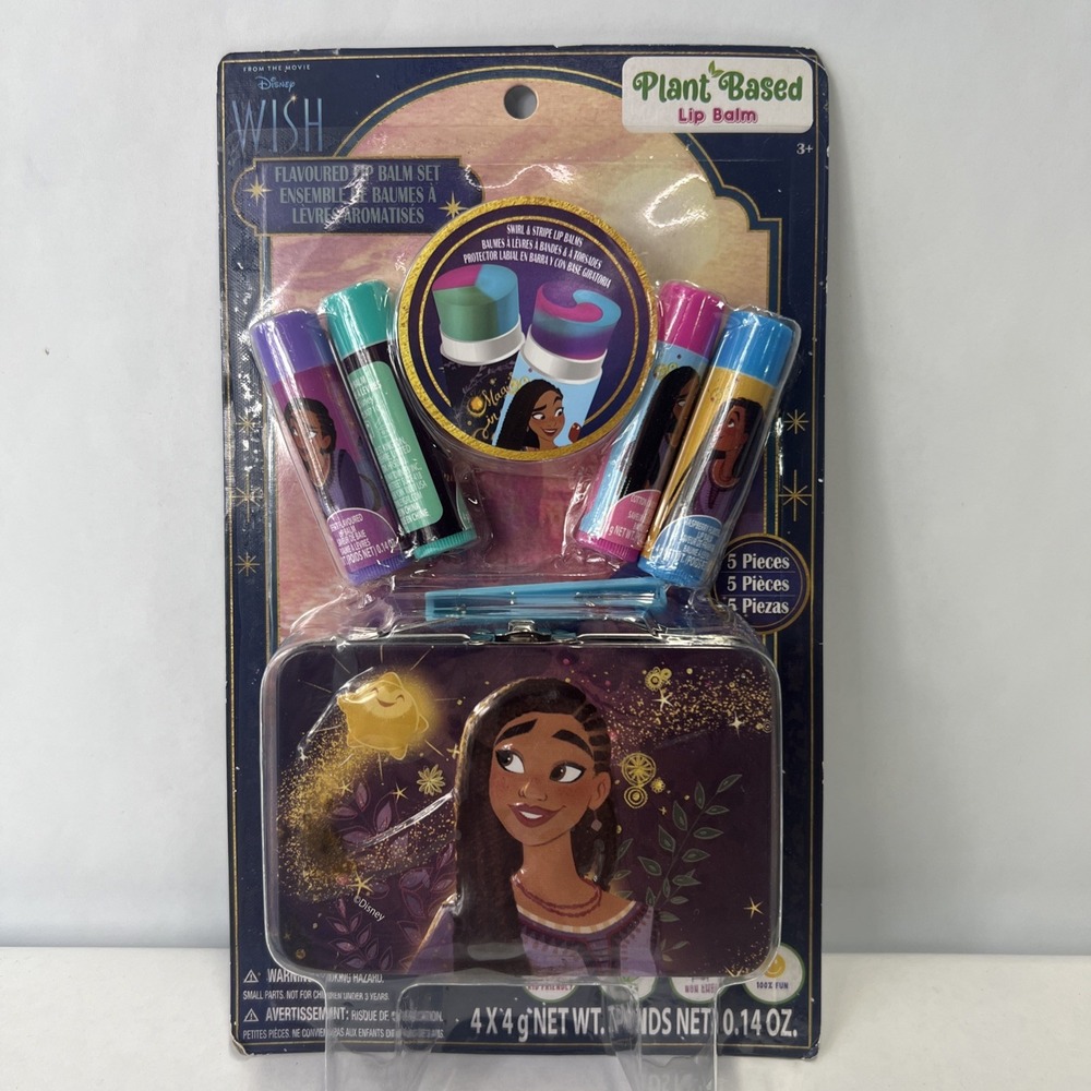 Disney Wish‎ 4 Pack Lip Balm with Tin on Card New SEALED.  Plant Based Balm.